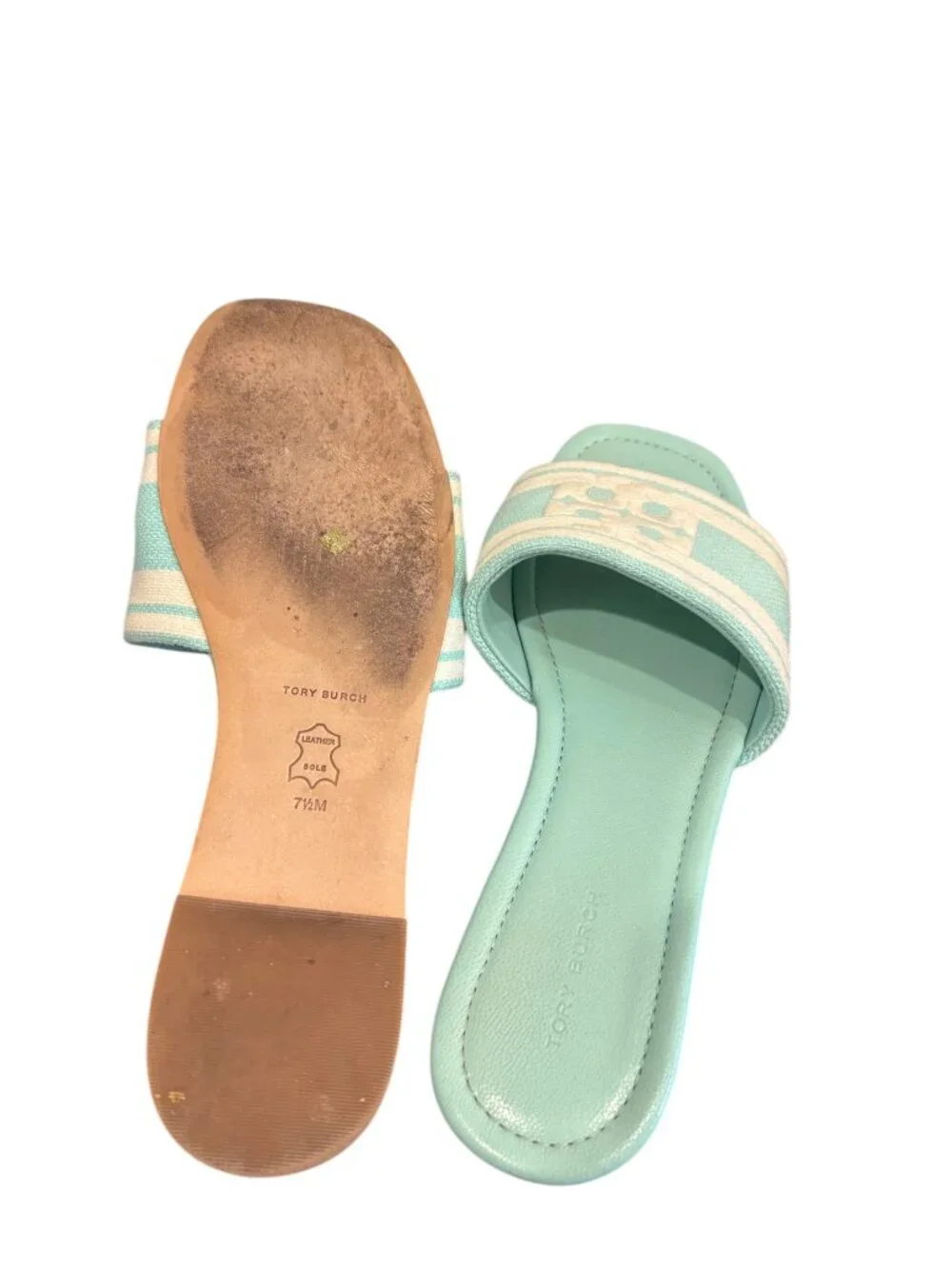 Tory Burch Teal Turquoise Jacquard Sandals Slides 7.5